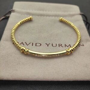 David Yurman Gold Twisted Cable Cuff with Pavé Bar